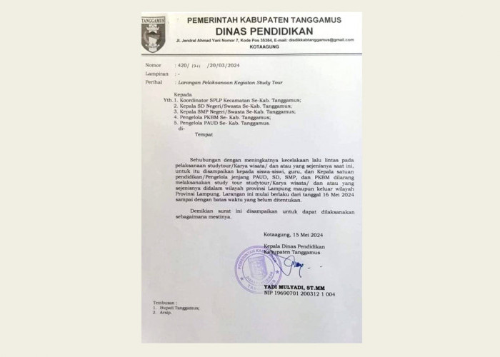 Peringatan! Sekolah di Tanggamus Lampung Tidak Boleh Lakukan Study Tour 
