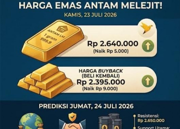 Naik Lagi, Harga Emas Antam Kamis 23 Juli 2026 Tembus Rp 2,64 Juta per Gram, Cek Rincian Lengkapnya