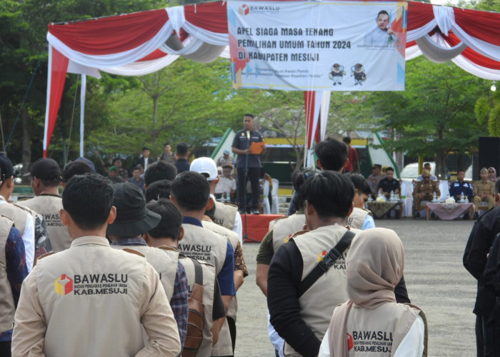 Gelar Apel Siaga Masa Tenang, Bawaslu Mesuji Lampung dan Jajaran Copoti APK