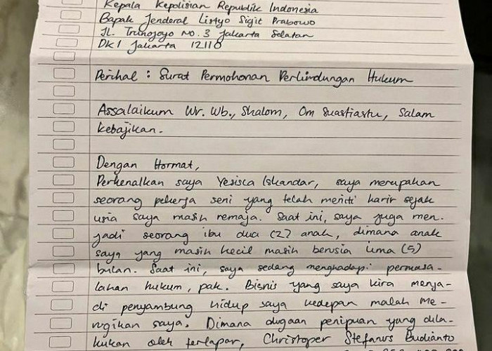 Minta Keadilan Hukum, Jessica Iskandar Tulis Surat untuk Kapolri