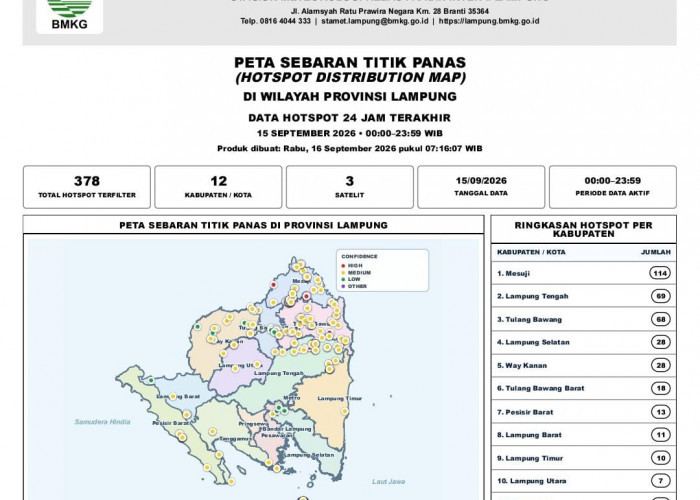 BMKG Deteksi 378 Titik Panas di Lampung, 7 Hotspot Dekat Bandara Radin Inten II
