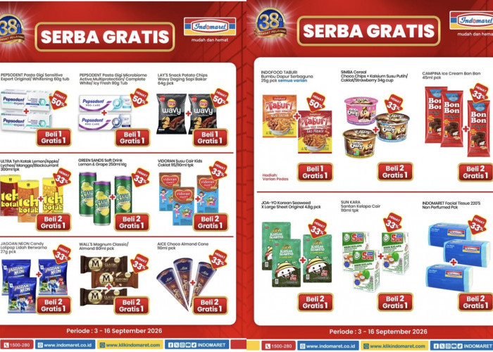 Promo Serba Gratis Indomaret Periode 3-16 September 2026: Diskon hingga 50 Persen untuk Produk Favorit 