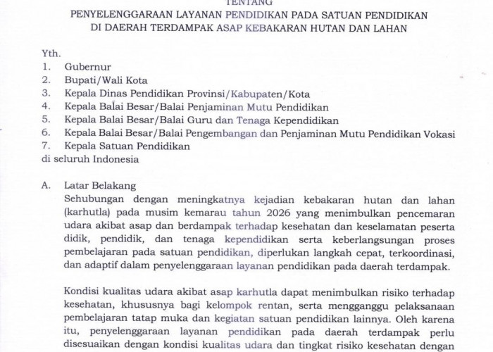 Darurat Karhutla, Mendikdasmen Terbitkan Aturan Ketat Moda Pembelajaran Berbasis Indeks Kualitas Udara