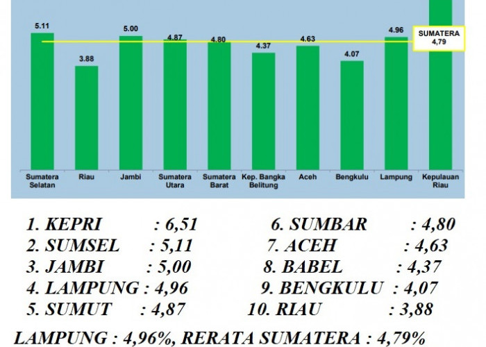 Ekonomi Lampung Triwulan I 2023, Tumbuh 4,96, di Atas Rata-rata Sumatera 