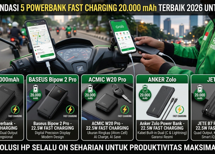 Rekomendasi 5 Powerbank Fast Charging 20.000 mAh Terbaik 2026, Cocok Buat Para Ojol yang Mau On Seharian