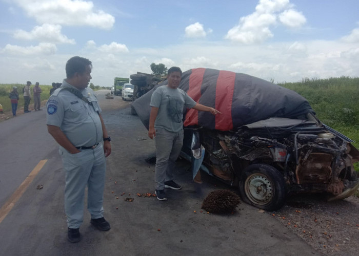 Xenia dan Truk Colt Diesel Adu Kambing di Jalan Nasional Lintas Rawajitu Tulang Bawang