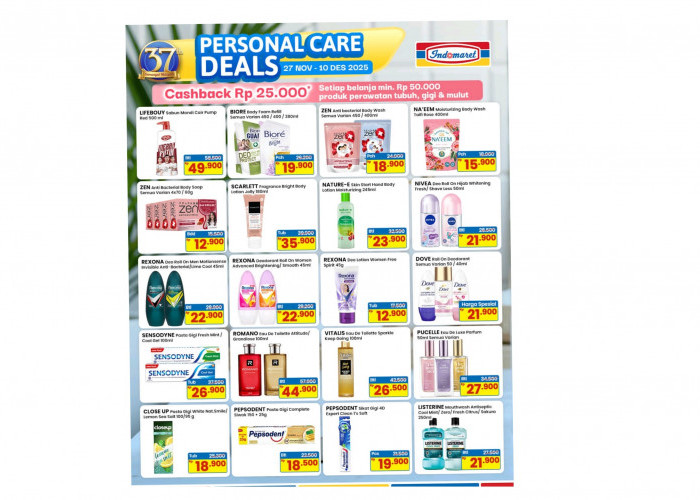 Update Personal Care Deals Indomaret 27 November - 10 Desember 2025, Cash Back Rp 25 ribu!