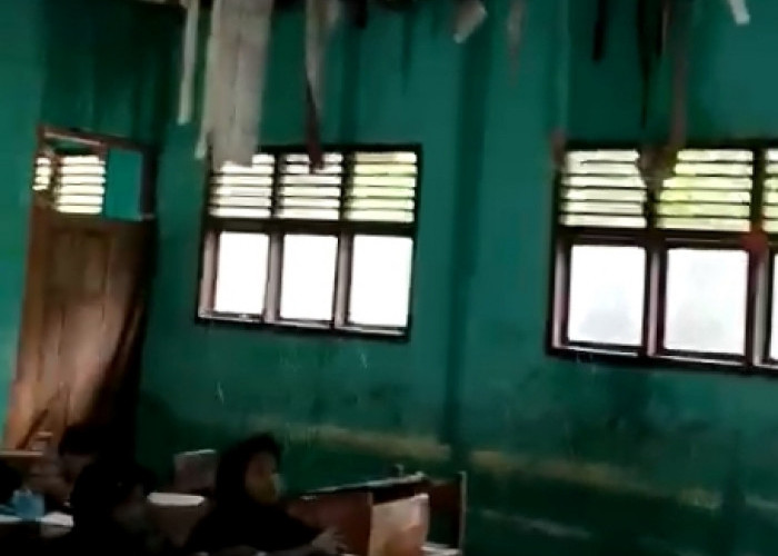 Miris! Siswa SD di Pesisir Barat Belajar Dengan Kondisi Atap Bocor
