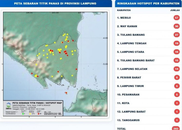 BMKG Lampung Deteksi 203 Titik Panas, Mesuji dan Way Kanan Terbanyak