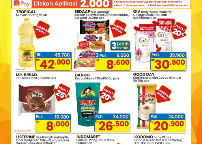 Promo 4 Hari Indomaret 9-12 Juli 2026: Minyak Goreng Tropical Turun Harga, Lebih Hemat Pakai ShopeePay