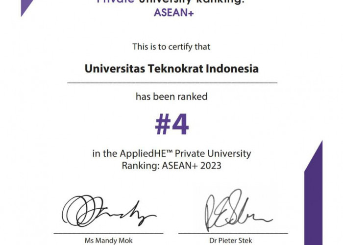 Selamat! Universitas Teknokrat Indonesia Masuk Top 5 Kampus Terbaik Versi AppliedHE Singapore