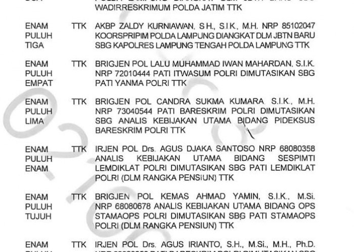 Mutasi Polri, Sasar Kapolres Lampung Tengah Bersama Pejabat Lainnya 