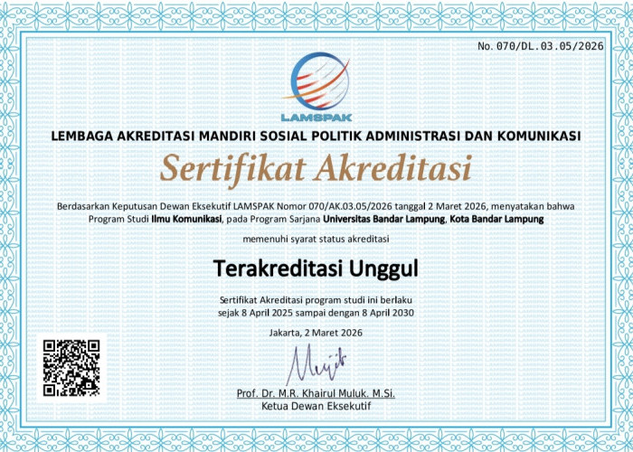 Prodi Ilmu Komunikasi UBL Raih Akreditasi Unggul Dari LAMSPAK