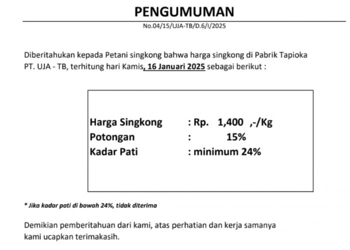 Pasca Disidak Tim Pansus, Perusahaan Satu Ini Mendadak Naikkan Harga Singkong Jadi Rp 1.400 per Kg 