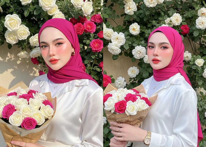 Gemini AI Hasilkan Potret Wanita Berhijab Elegan dengan Buket Mawar, Tampil Seperti Pemotretan Fashion Outdoor