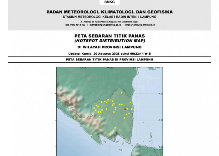 BMKG Lampung Rilis Warning Cuaca Ekstrem dan Pemantauan 84 Titik Panas