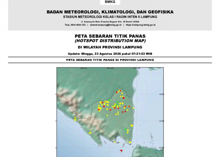 Terdeteksi 187 Titik Panas Tersebar di Lampung, BMKG Imbau Kewaspadaan Karhutla