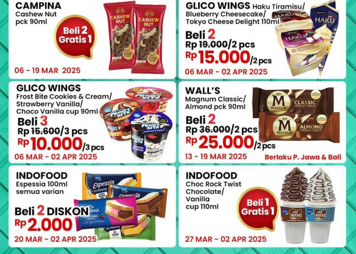 Promo Indomaret Belanja Murah Spesial Ice Cream Fair, Dapatkan Diskon Beli 1 Gratis 1, Rabu 12 Maret 2025