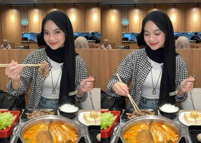Prompt Gemini AI Potret Realistis Wanita Berhijab Tampil Natural Saat Menikmati Shabu-Shabu dan BBQ