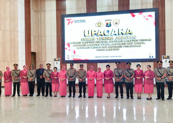 Enam Kepala Kepolisian Resort Resmi Sertijab, Termasuk Kapolres Perempuan Pertama di Polres Pesawaran 