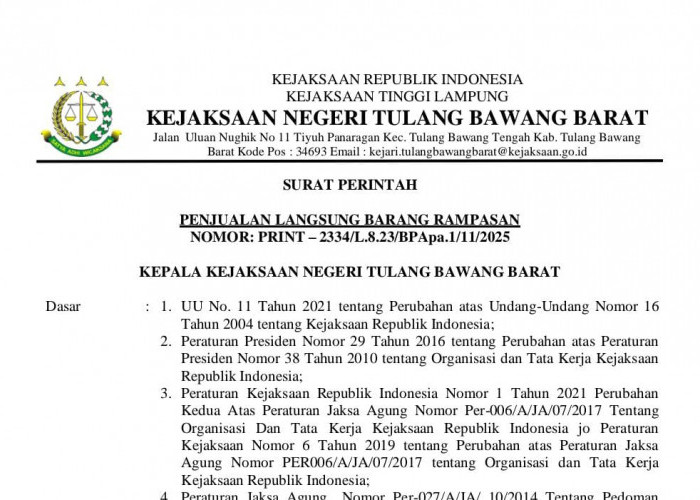 Kejari Tubaba Selesaikan Barang Rampasan, Cek Rincian Lengkapnya