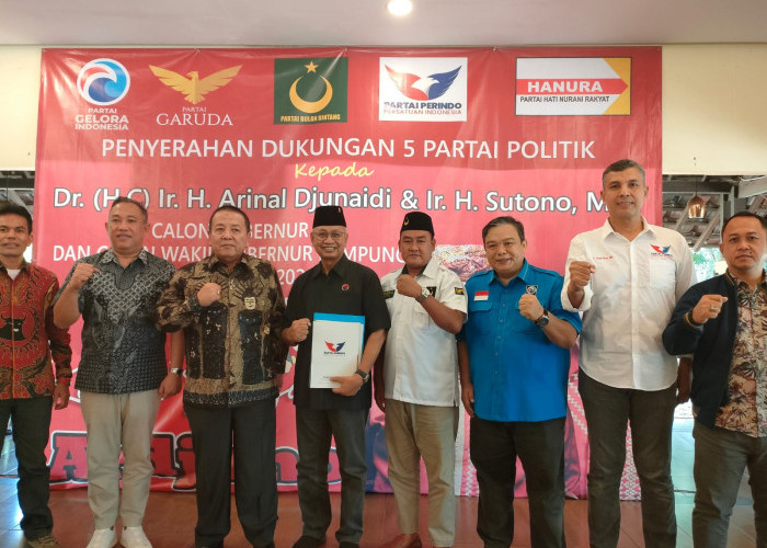 5 Partai Non-parlemen Resmi Nyatakan Dukungan ke Arinal Djunaidi-Sutono untuk Pilgub Lampung 