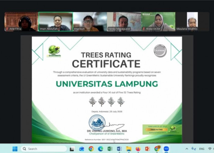 Unila Raih Predikat Four Trees Rating UI GreenMetric 2026, Makin Solid Jadi Kampus Hijau