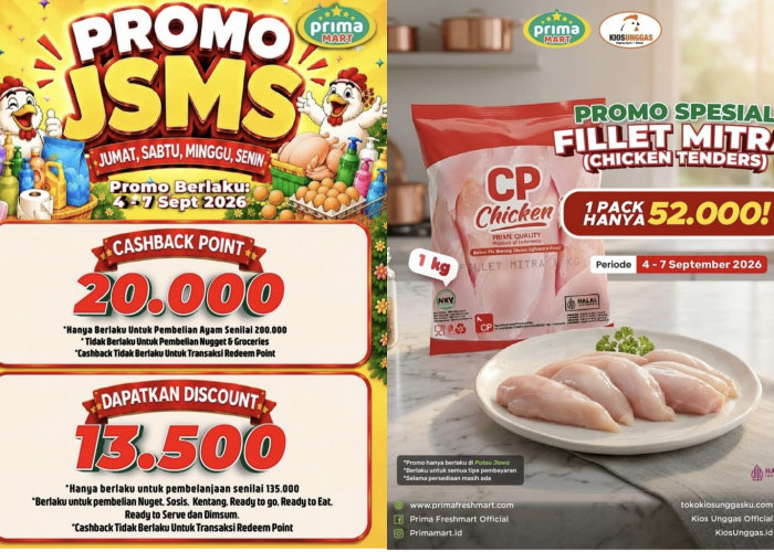 Spesial Promo JSMS Prima Mart, Borong ayam dan Nugget dapat Diskon plus Cashback