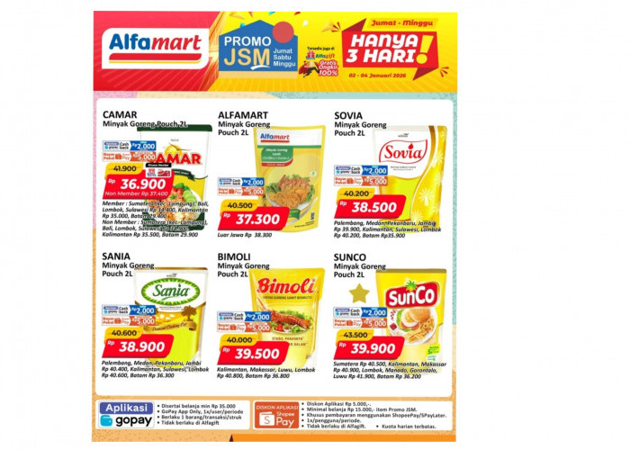 Hadir Kembali, Promo Jsm 2-4 Januari 2026: Belanja murah minyak goreng pouch 2 Liter