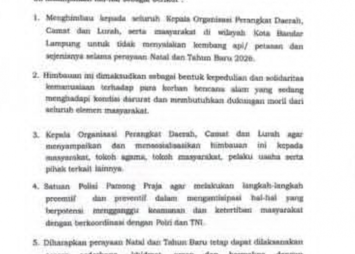Wujud Empati untuk Korban Bencana, Wali Kota Bandar Lampung Larang Kembang Api Saat Perayaan Tahun Baru 2026