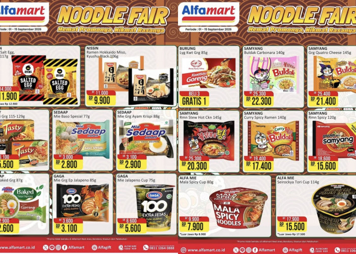 Promo Noodle Fair Alfamart September 2026: Diskon Spesial Mie Instant Impor dan Lokal, Cek Daftar Harganya