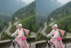 Prompt Gemini AI Suguhkan Potret Realistis Pesepeda Berhijab Melintasi Pegunungan Berkabut, Nuansa Pink Pastel