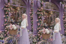 Gemini AI Ciptakan Potret Floral Aesthetic: Hijabers Tampil Anggun di Depan Toko Bunga Ungu Pastel!