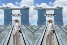 Prompt Gemini AI Ciptakan Potret di Singapura, Wanita Berhijab Tampil Natural di Eskalator Marina Bay Sands