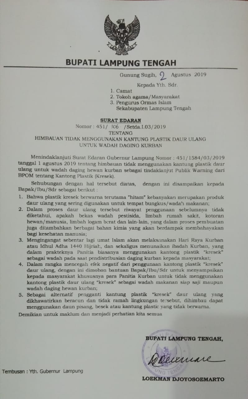 Warning! Terbit Surat Edaran Jangan Gunakan Kresek Hitam untuk Daging Kurban