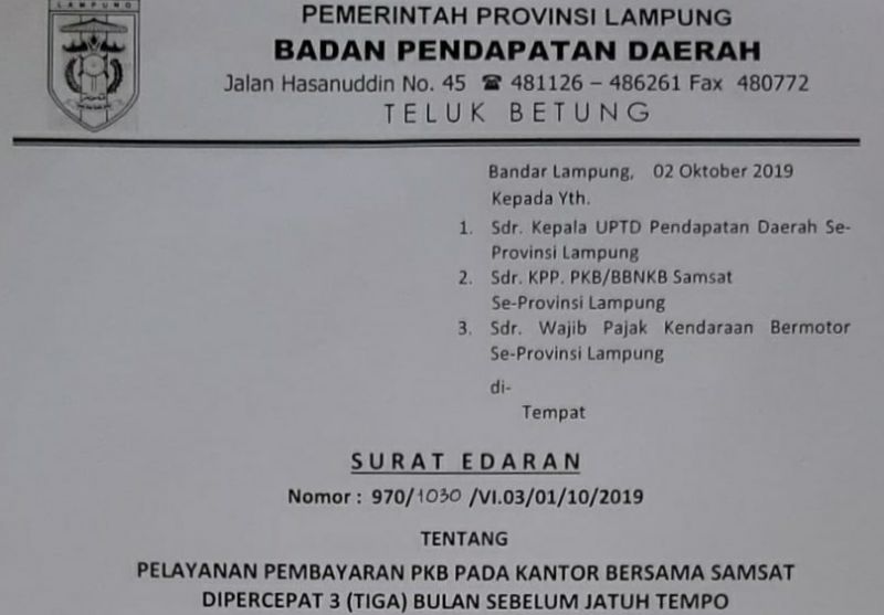 Pembayaran PKB Dipercepat 3 Bulan Sebelum Jatuh Tempo