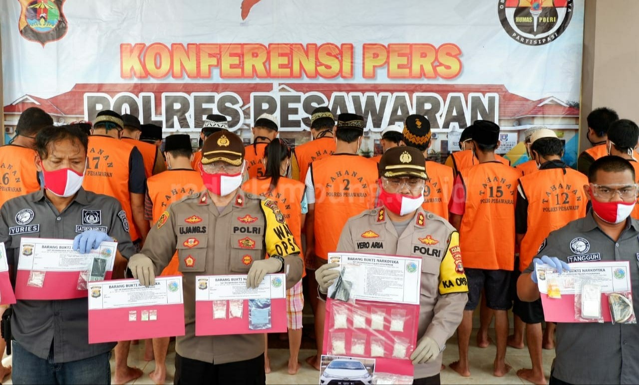 Satresnarkoba Polres Pesawaran Tangkap 25 Tersangka dan Sita Ratusan Paket Sabu