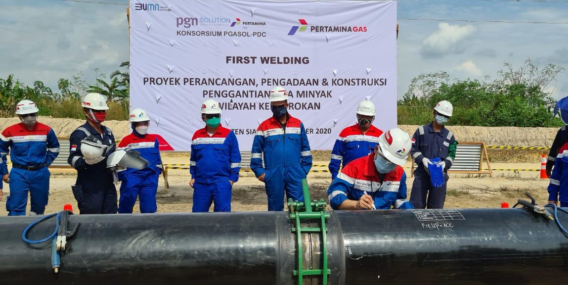 Dukung Pengelolaan WK Rokan Oleh Pertamina, Pertagas Lakukan First Welding Proyek Pipa Minyak