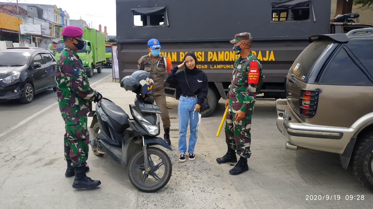 Pakai Maskernya! Kodim 0410/KBL bersama Gugus Tugas Tindak Pelanggar Protokol Kesehatan