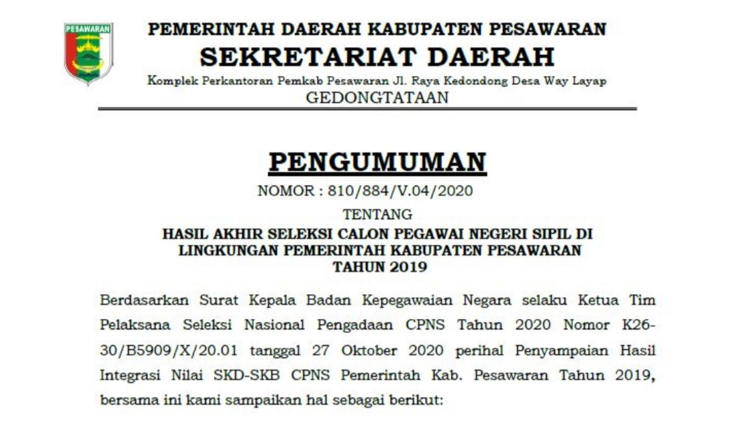 Satu CPNS Pesawaran Mengundurkan Diri