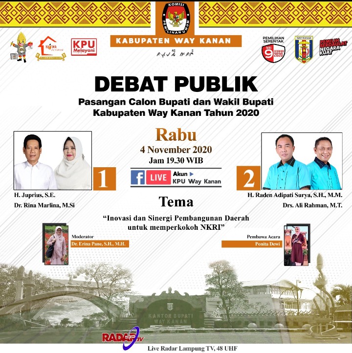 KPU Waykanan Gelar Debat Putaran III, Live di Radar TV