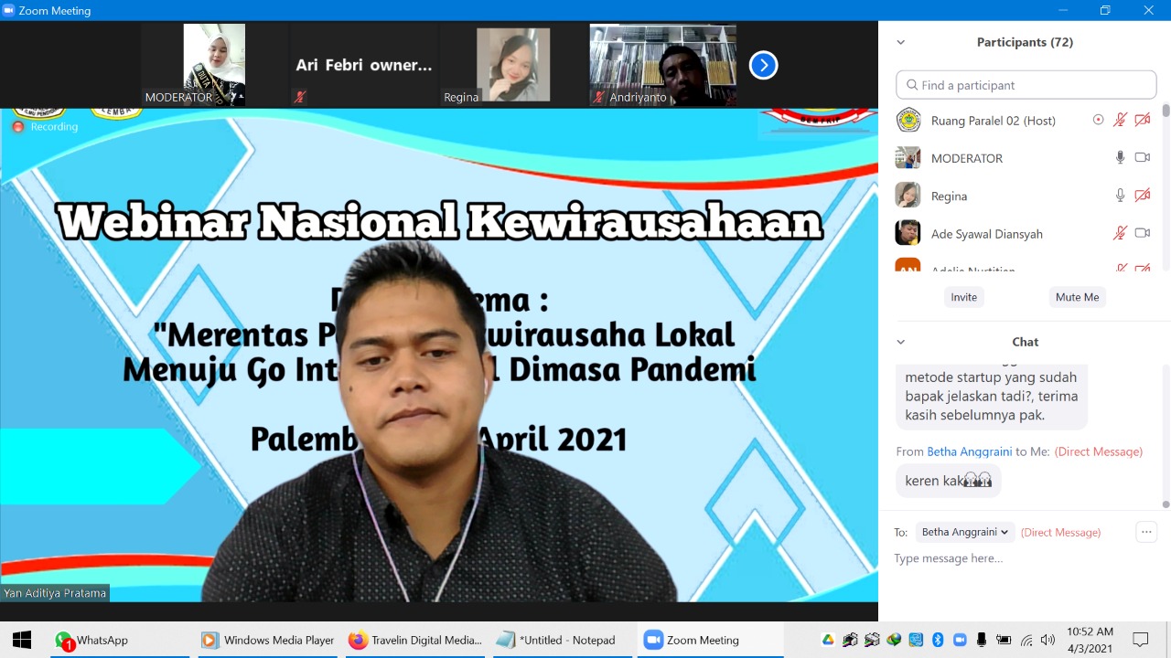 Dosen IIB Darmajaya Pembicara Webinar Kewirausahaan di Universitas PGRI Palembang