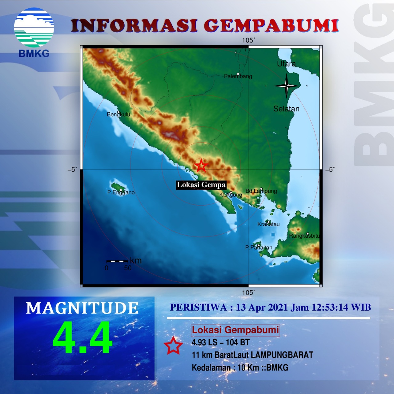 Lampung Barat Diguncang Gempa Tektonik