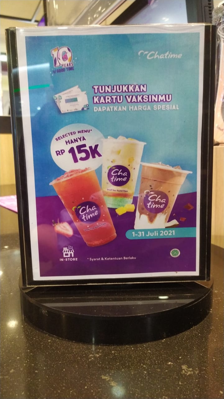 Tunjukkan Kartu Vaksinasi, Chatime Mal Kartini Bakal Beri Harga Spesial 