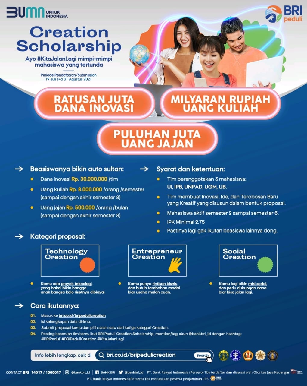 Bangkitkan Potensi Inovasi Mahasiswa, BRI Selenggarakan Creation Scholarship