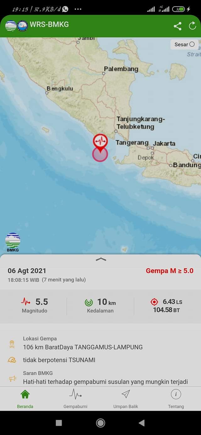 Gempa M 5,5 Dirasakan Warga Bandar Lampung, Terasa hingga Gedung Polresta