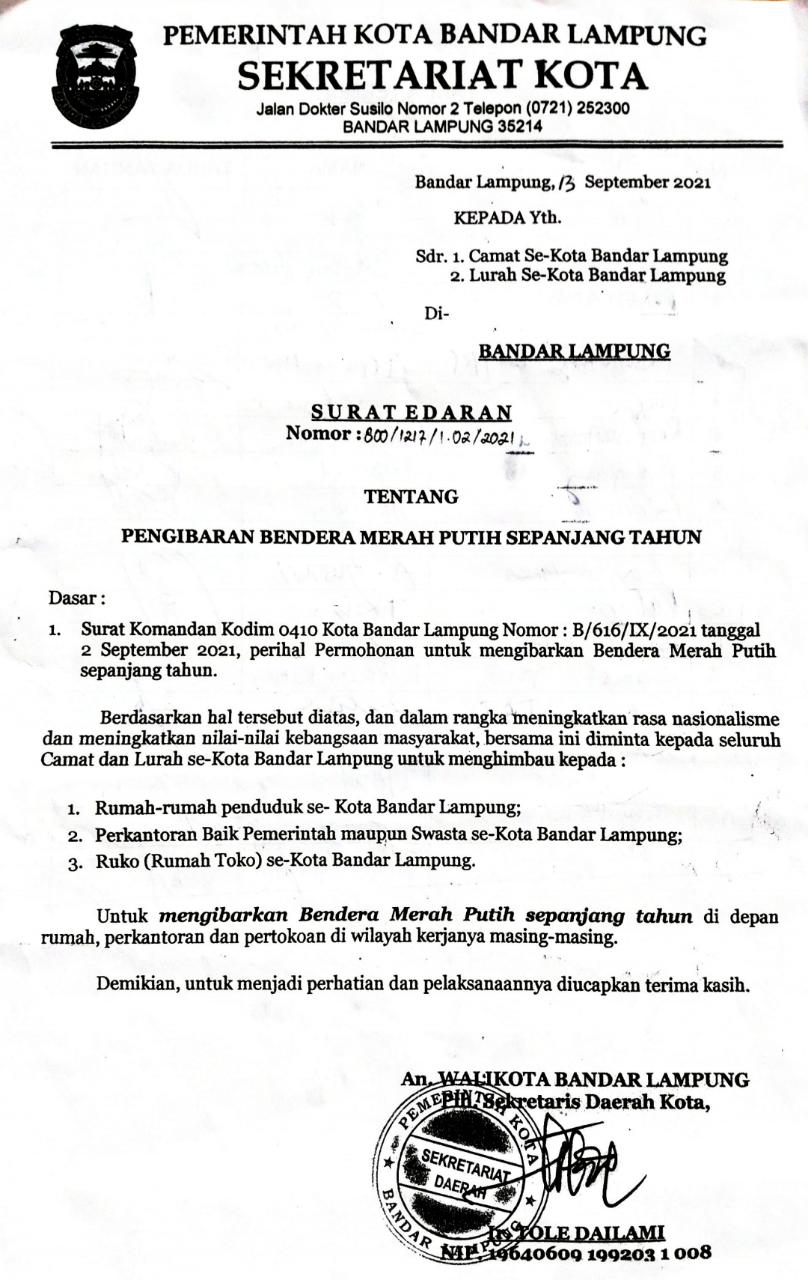 Pemkot Keluarkan SE Pengibaran Bendera Merah Putih Sepanjang Tahun