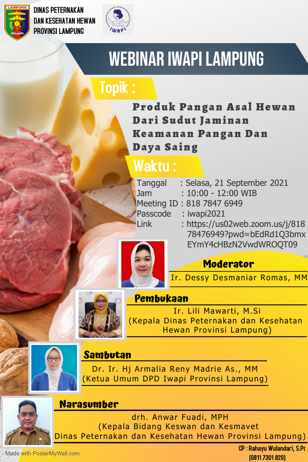 IWAPI Lampung Gandeng Disnakkeswan Gelar Webinar Produk Pangan asal Hewan