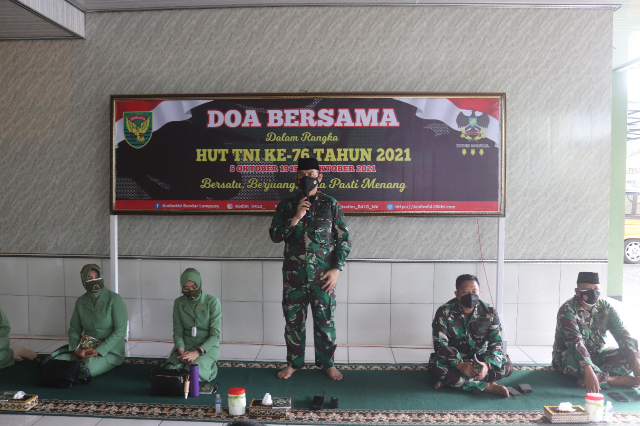 Sambut HUT TNI ke-76, Dandim 0410/KBL Laksanakan Doa Bersama