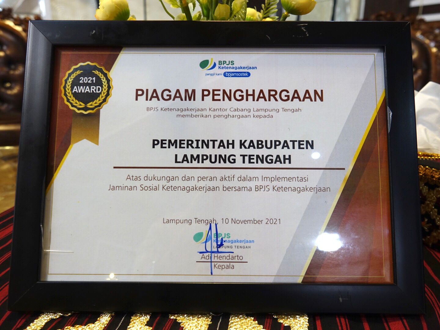 Good Job! Disnakertrans Lamteng Terbaik I Implementasi Program BPJS Ketenagakerjaan